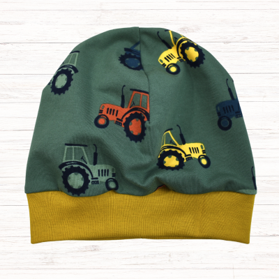 Beanie Mütze mit Bündchen einlagig Traktor - verschiedene Größen verfügbar für Baby bis