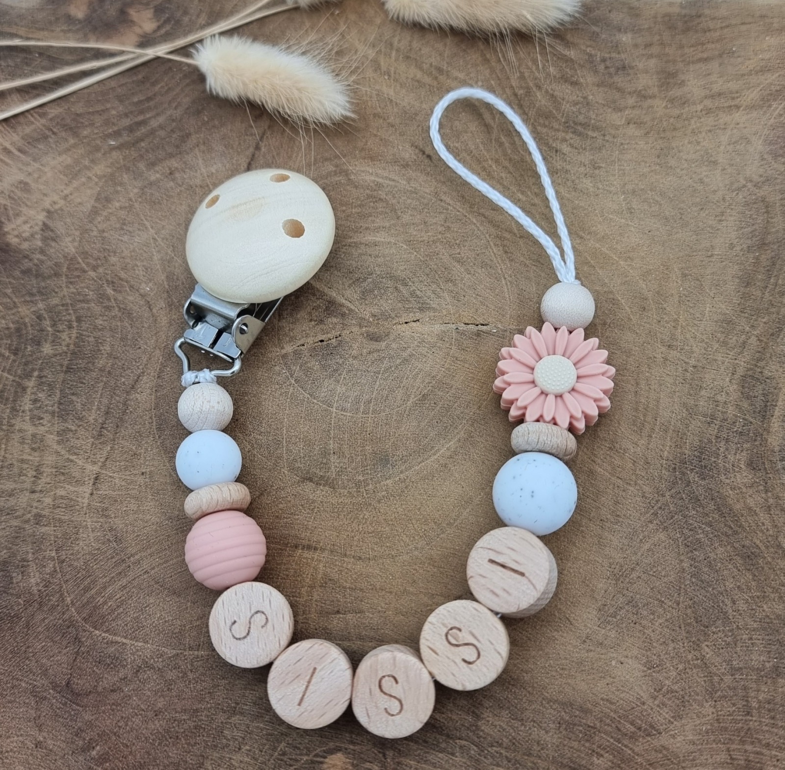 Pacifier chain Flower peach 3