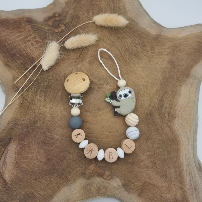 Pacifier chain sloth beige - personalized pacifier chain with name