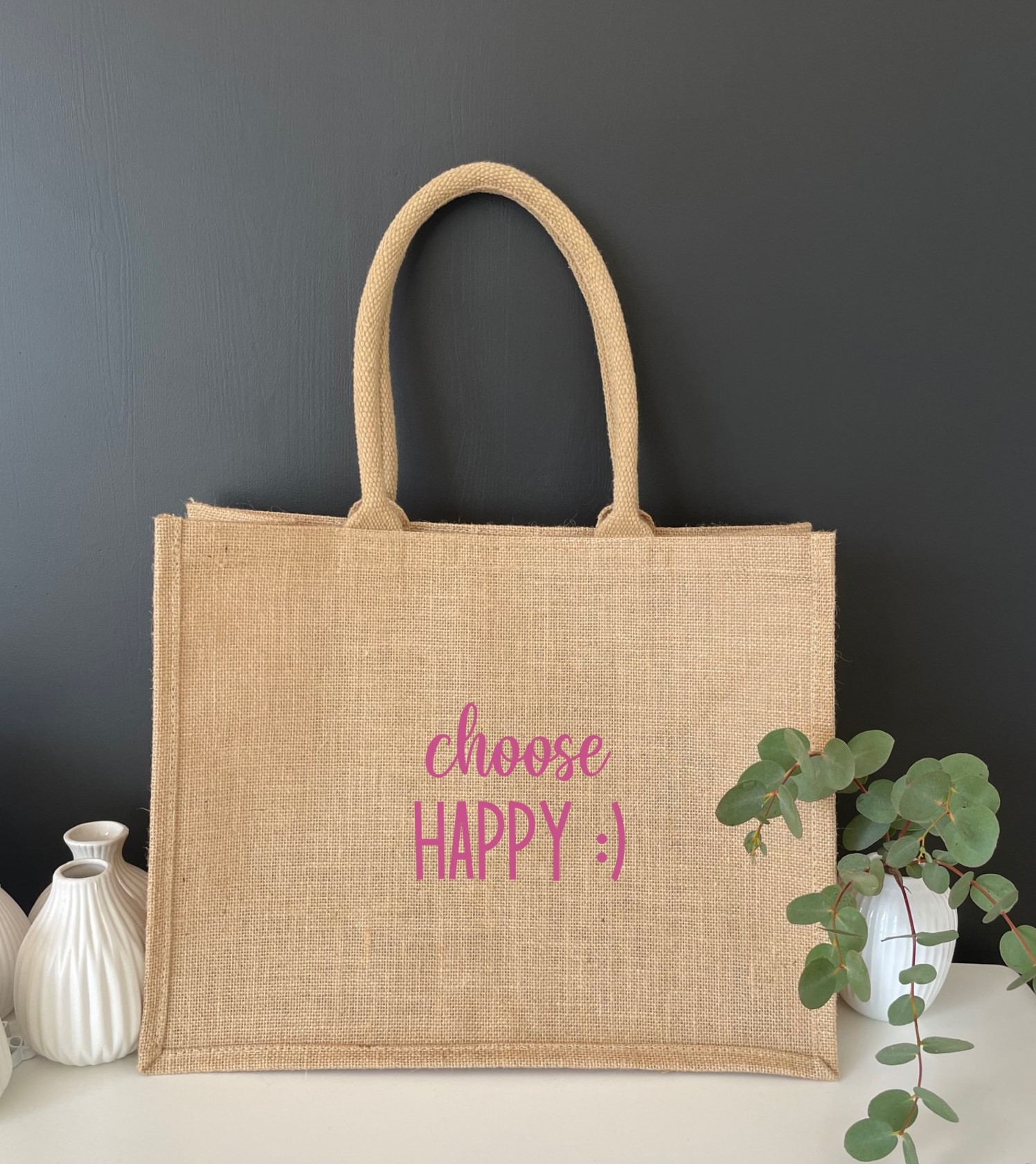 Jutetasche choose happy Motiv, Freude beim Tragen 4