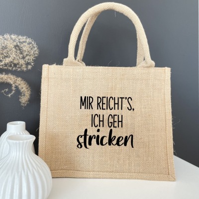 Mir reichts ich geh stricken, kleine Jutetasche als tolle Geschenkidee und Aufbewahrung - Süße