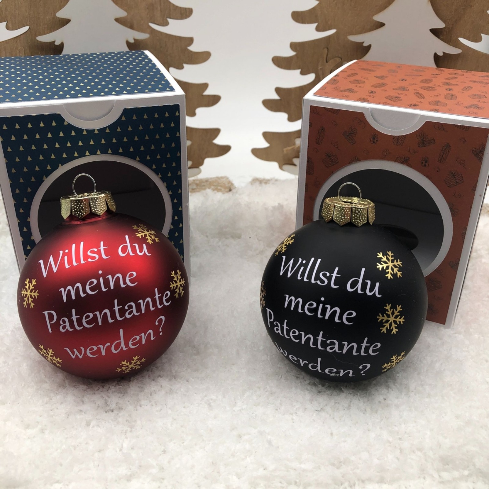 Christbaumkugel 8 cm aus Glas inkl. Geschenkbox, willst du meine Patentante werden, Geschenk für