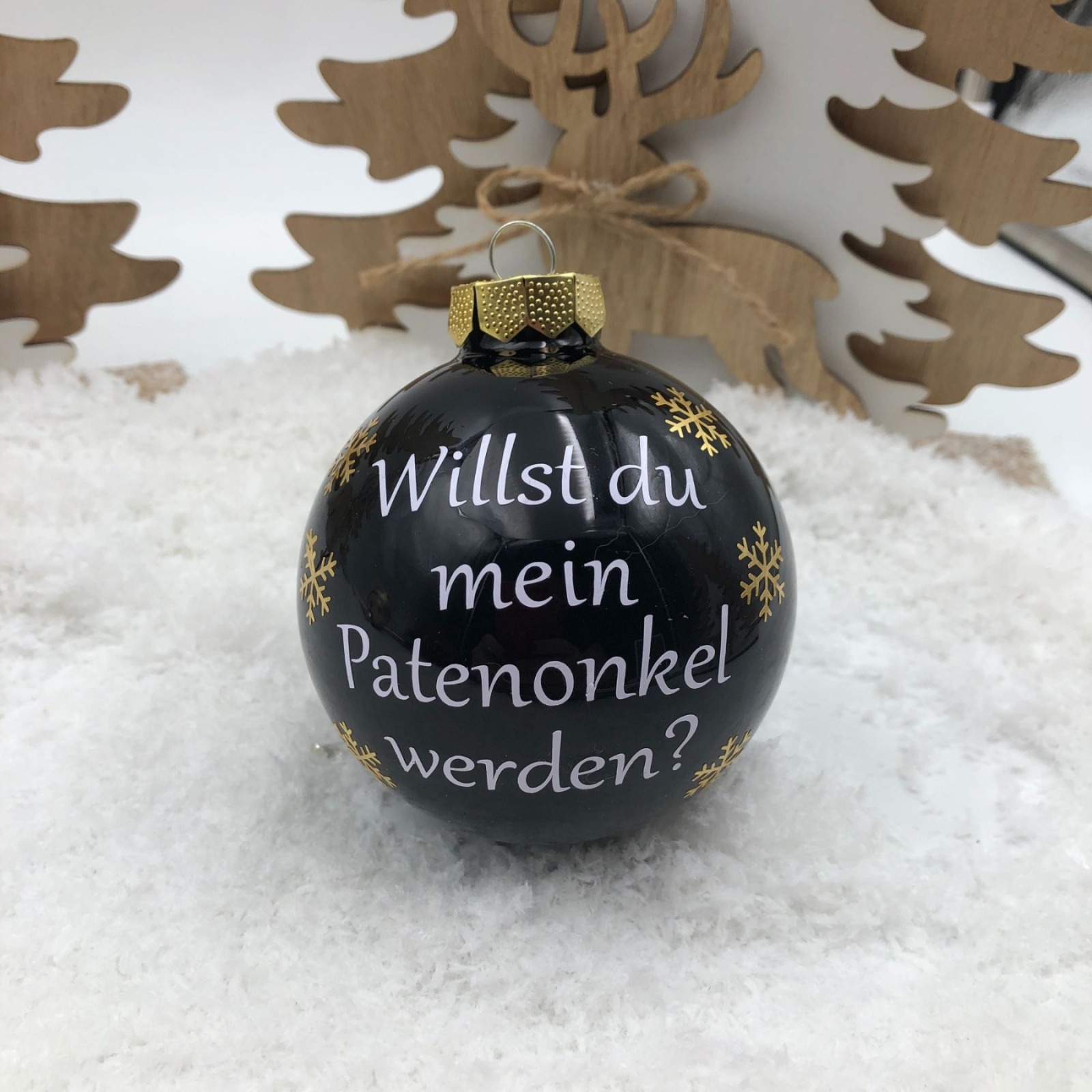 Christbaumkugel 8 cm aus Glas inkl. Geschenkbox, willst du mein Patenonkel werden, Geschenk für