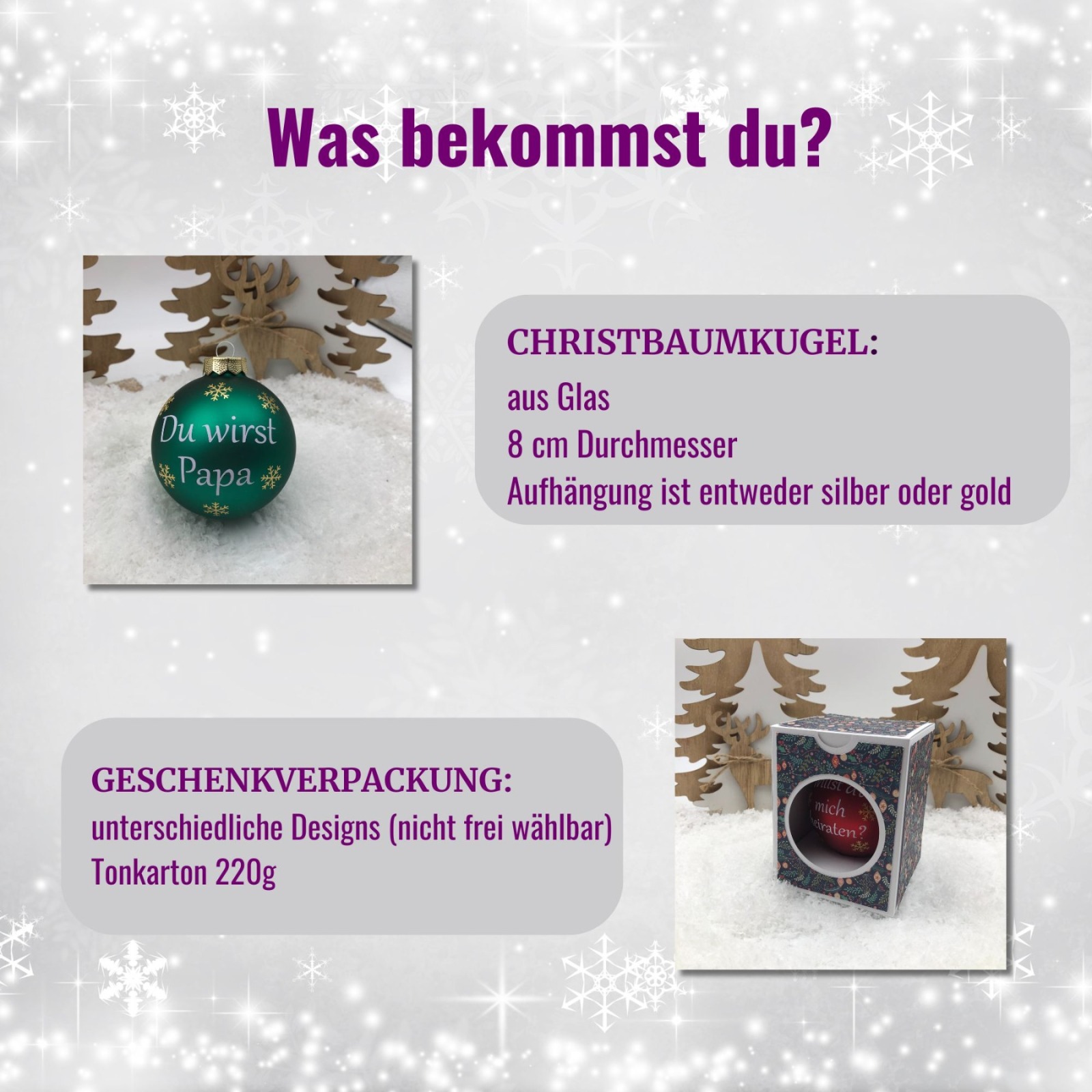 Christbaumkugel 8 cm aus Glas inkl. Geschenkbox, Du wirst Papa, Geschenkidee zu Weihnachten, 5