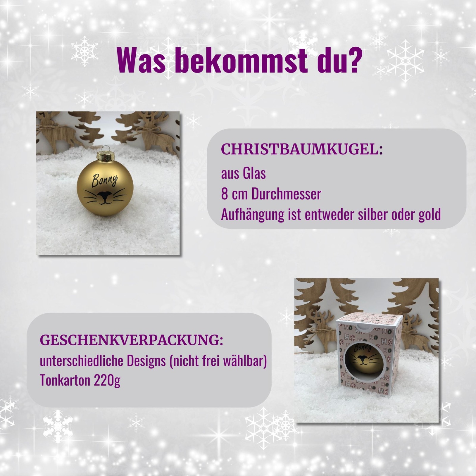 Christbaumkugel 8 cm aus Glas inkl. Geschenkbox, Geschenk für Katzenliebhaber zu Weihnachten 5