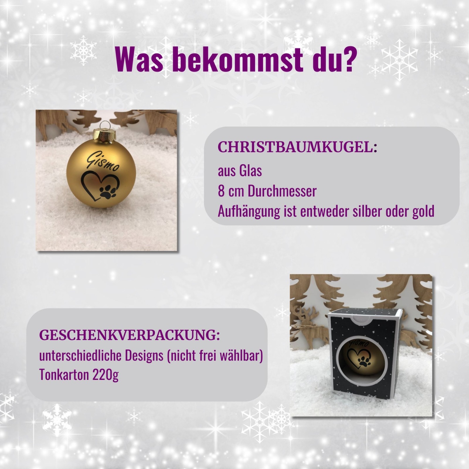 Christbaumkugel 8 cm aus Glas inkl. Geschenkbox, Geschenk für Hundeliebhaber zu Weihnachten 5