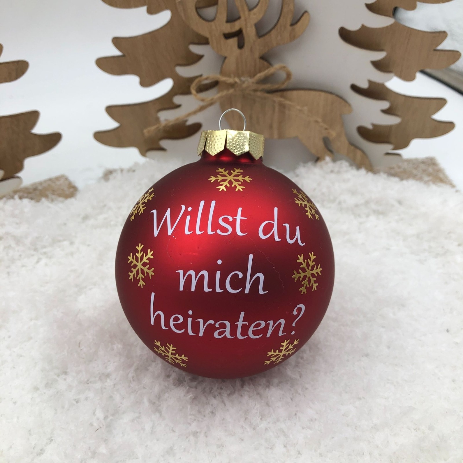 Willst du mich heiraten, Geschenkidee zu Weihnachten, Christbaumkugel 8 cm aus Glas inkl.