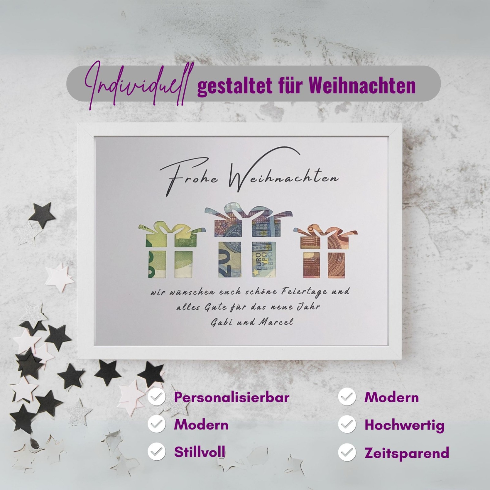 personalisiertes Geldgeschenk Weihnachten, weihnachtliche Geldgeschenkverpackung, Geld nett