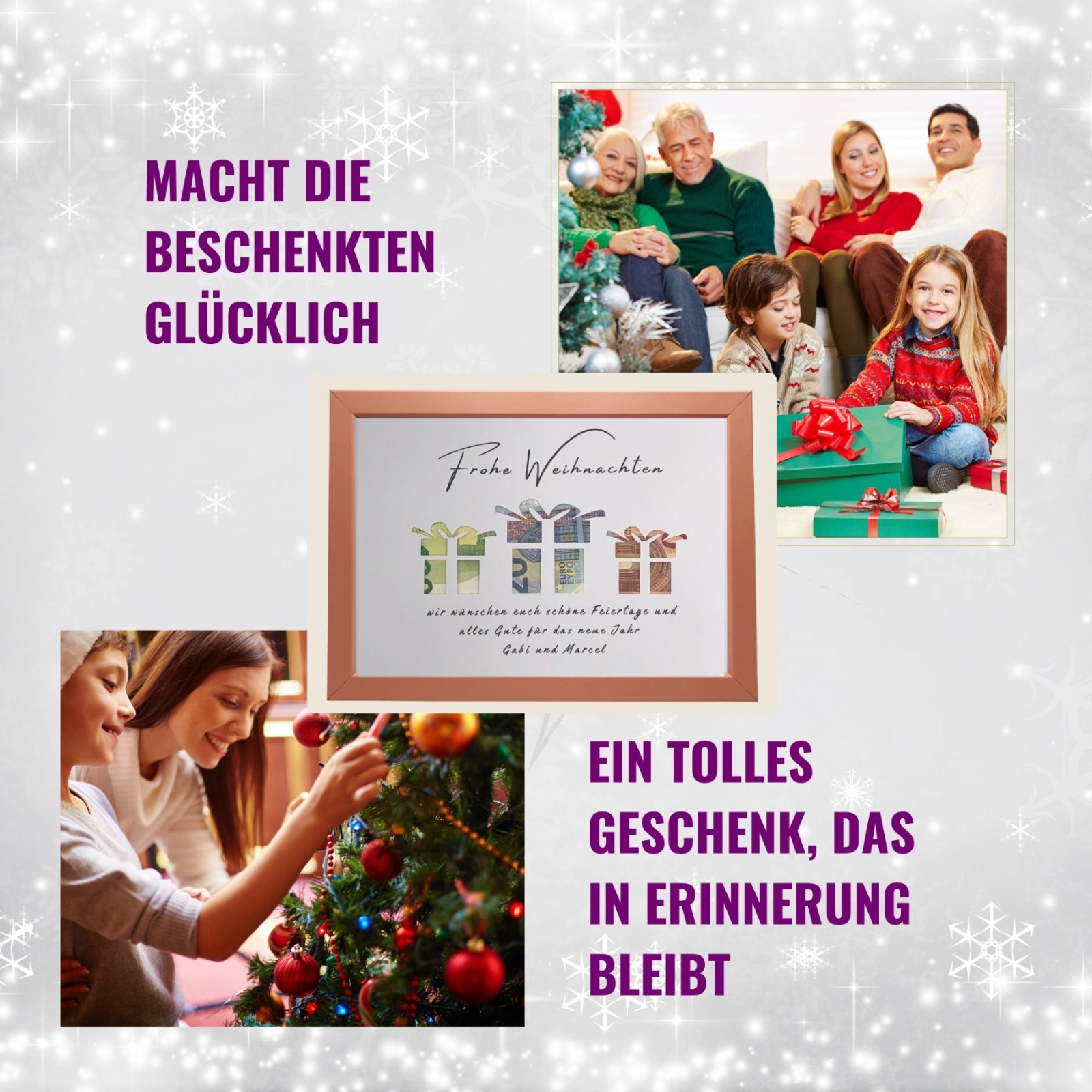 personalisiertes Geldgeschenk Weihnachten, weihnachtliche Geldgeschenkverpackung, Geld nett