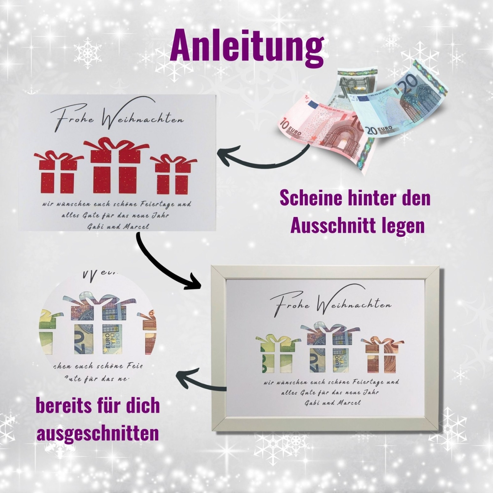 personalisiertes Geldgeschenk Weihnachten, weihnachtliche Geldgeschenkverpackung, Geld nett