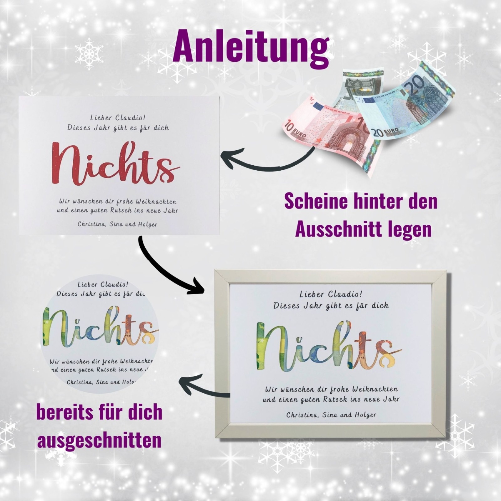 personalisiertes Geldgeschenk Weihnachten, weihnachtliche Geldgeschenkverpackung, lustiges Geschenk,