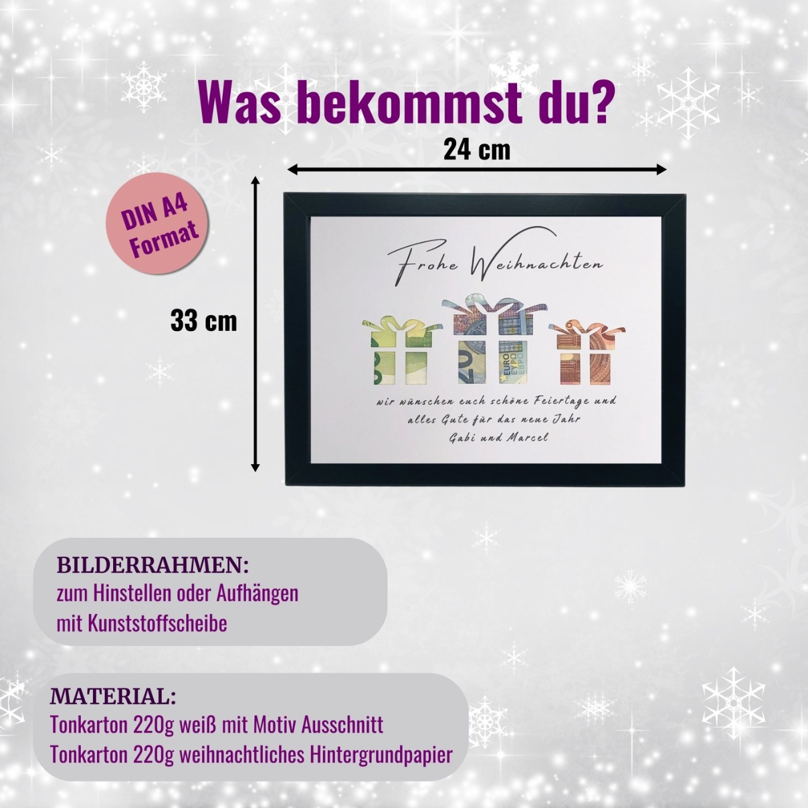 personalisiertes Geldgeschenk Weihnachten, weihnachtliche Geldgeschenkverpackung, Geld nett