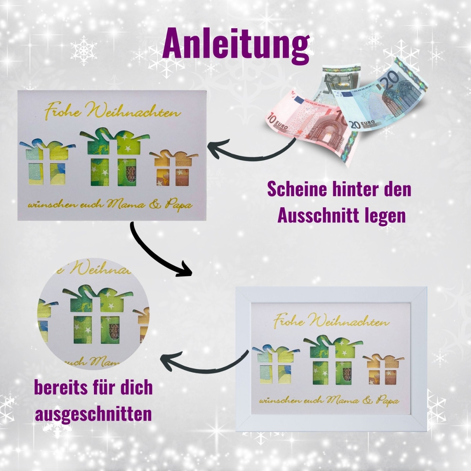 Geldgeschenk Weihnachten personalisiert, kreatives Weihnachtsgeschenk, weihnachtliches