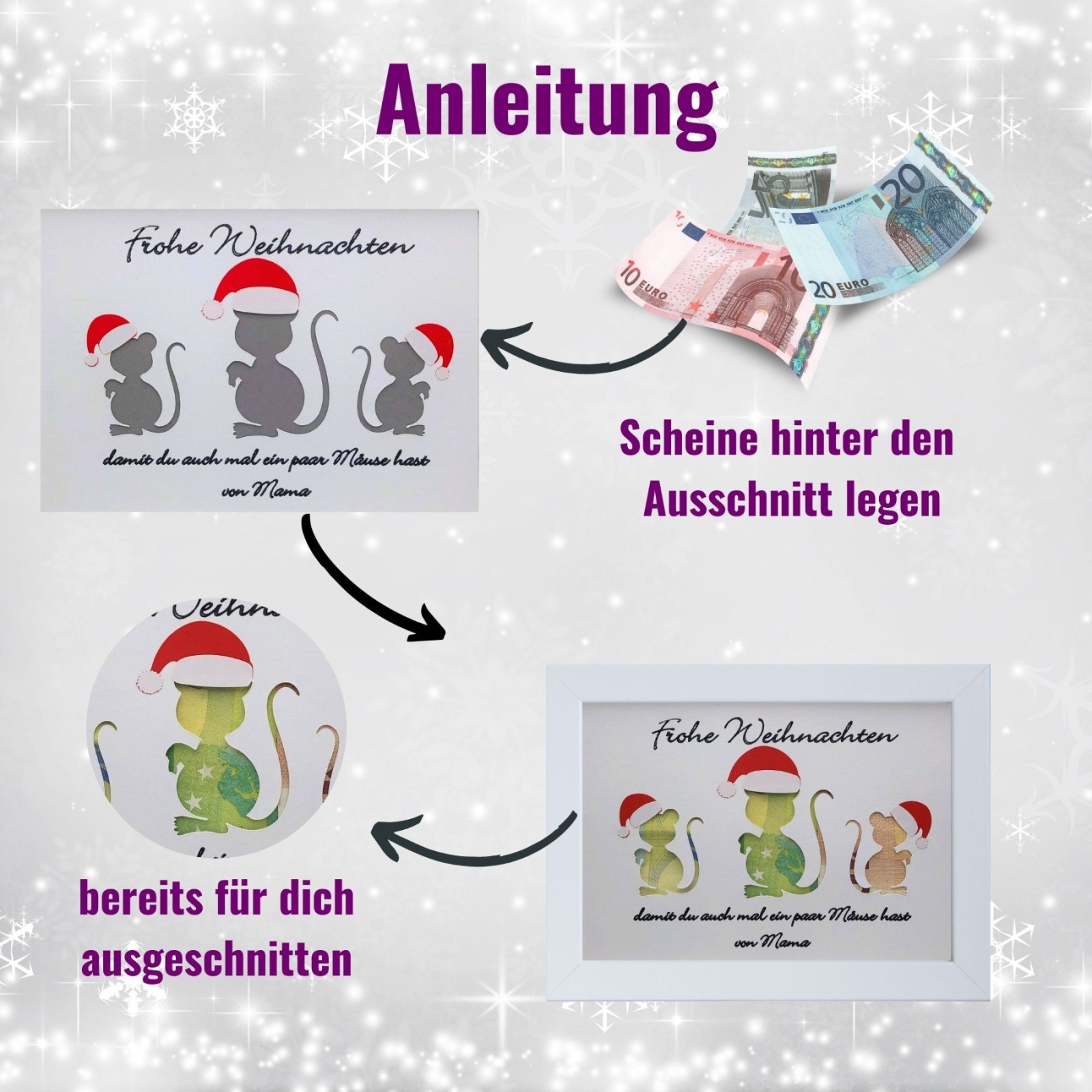 personalisiertes Geldgeschenk Weihnachten, weihnachtliche Geldgeschenkverpackung, Geld nett