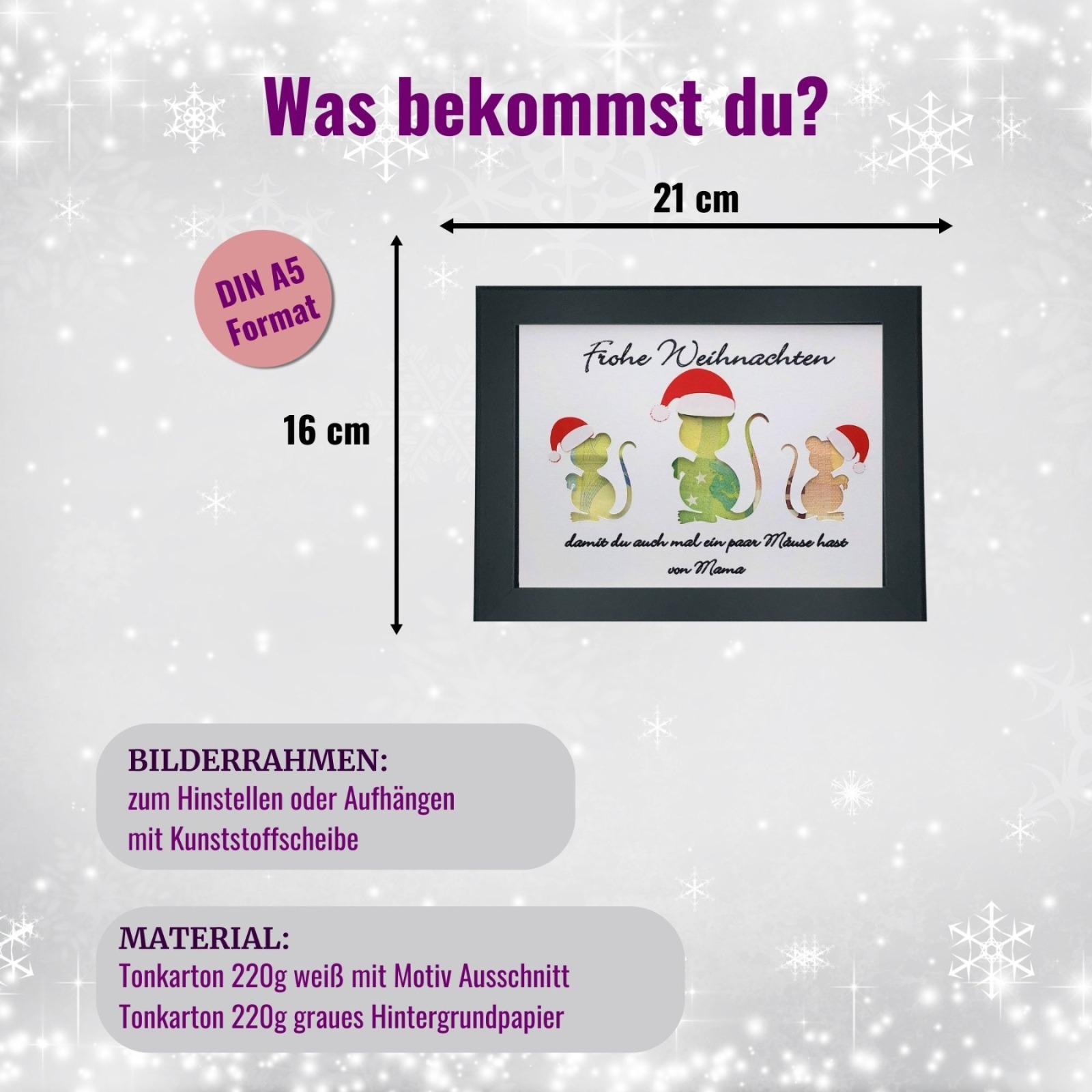 personalisiertes Geldgeschenk Weihnachten, weihnachtliche Geldgeschenkverpackung, Geld nett