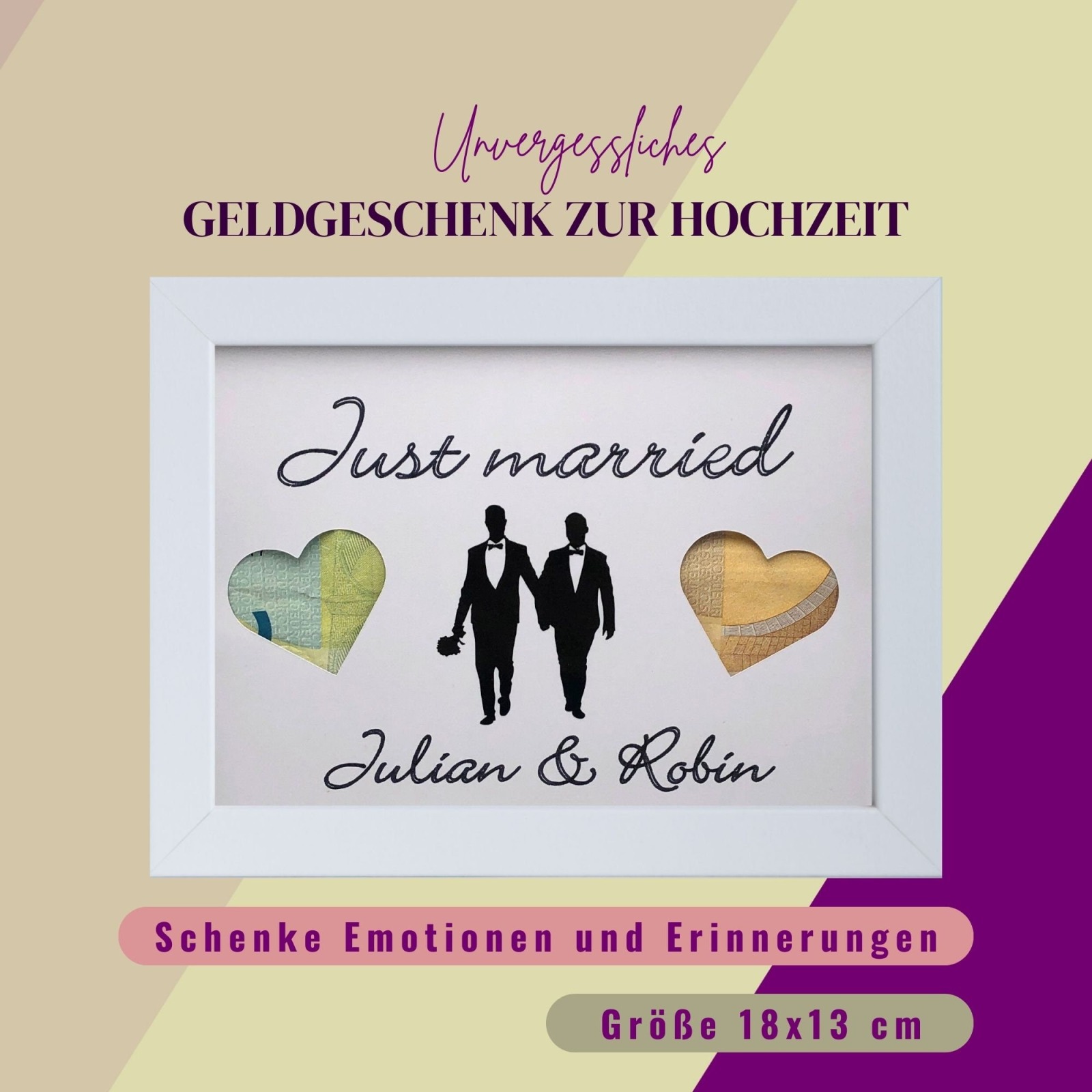 Geldgeschenk gleichgeschlechtliche Ehe personalisiert, Geschenk für zwei Männer, personalisiertes