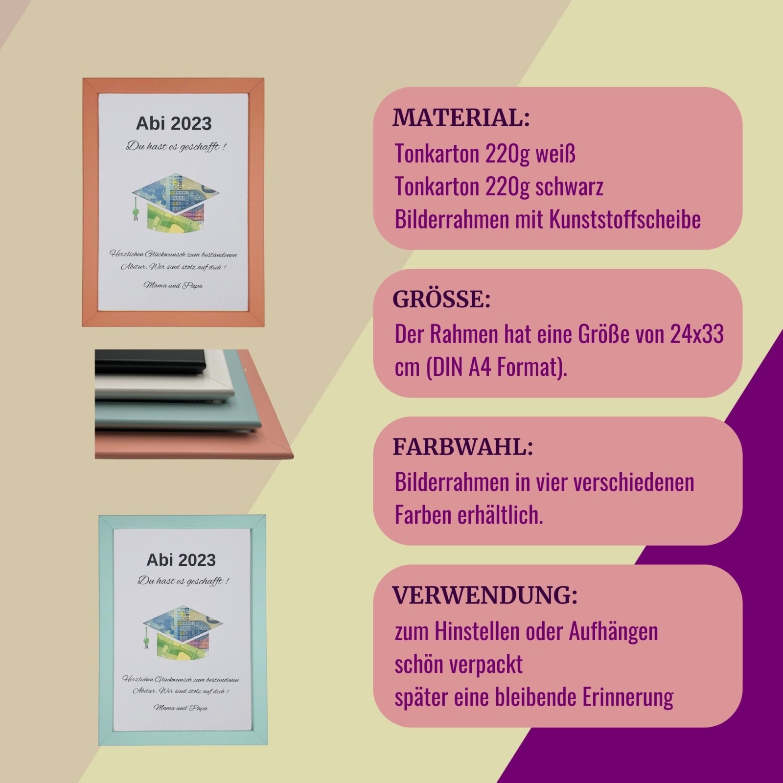 Geldgeschenk zum Abitur, Geschenk zum bestandenen Abitur personalisiert, Abi Glückwünsche,