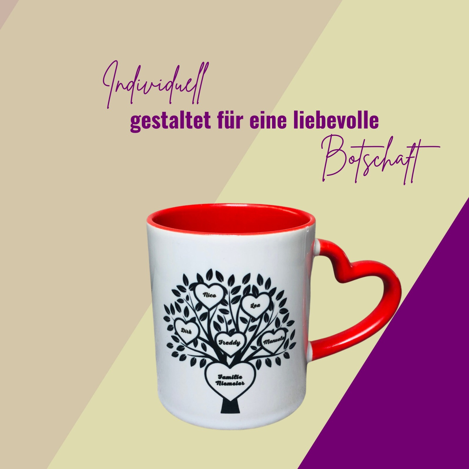 Tasse mit Lebensbaum, Familienmitglieder, Geschenk zum Valentinstag, personalisiert, Geschenk für