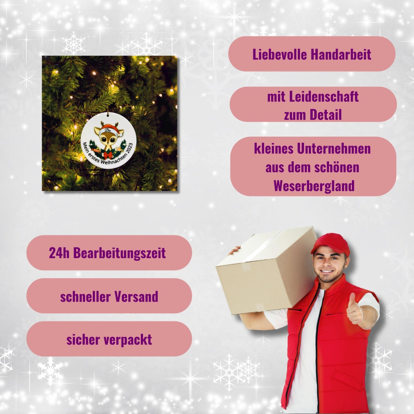 Ornament personalisiert, Weihnachtsdeko Anhänger mit Namen, Geschenk zu Weihnachten inkl.