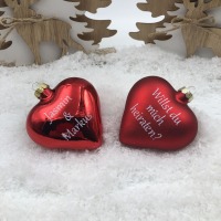 Weihnachtsbaumschmuck Herz 8 cm Glas personalisiert mit Geschenkbox, romantischer Heiratsantrag,