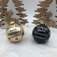 Christbaumkugel 8 cm aus Glas inkl. Geschenkbox, willst du mein Patenonkel werden, Geschenk für