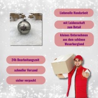 personalisierte Weihnachtskugel aus Glas 8 cm mit weihnachtlicher Geschenkbox, Baumkugel mit Namen,