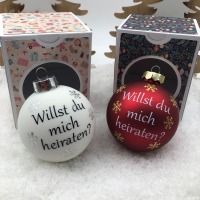 Willst du mich heiraten, Geschenkidee zu Weihnachten, Christbaumkugel 8 cm aus Glas inkl.