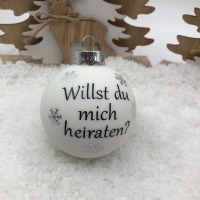 Willst du mich heiraten, Geschenkidee zu Weihnachten, Christbaumkugel 8 cm aus Glas inkl.