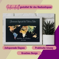 Geldgeschenk Hochzeit Weltkarte personalisiert, Hochzeitsgeldgeschenke schön verpackt, originelle