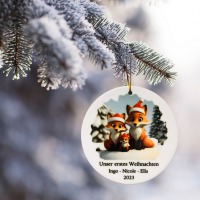 Anhänger Weihnachten personalisiert mit Geschenkbox, Ornament 10 cm aus Keramik, Tannenbaumschmuck