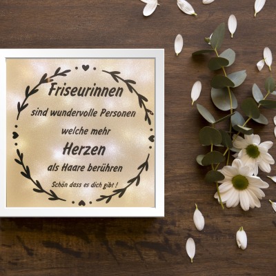 beleuchteter Bilderrahmen mit Spruch, Geschenk für die beste Friseurin, Geschenk Friseurin