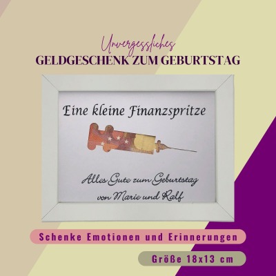 Lustige Geschenkidee - Finanzspritze - Geldgeschenk im Bilderrahmen - personalisiert &amp; einzigartig