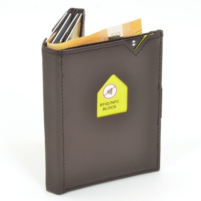 Exentri Wallet BROWN mit RFID-Schutz - Diese smarte Mini-Geldbörse erlaubt Ihnen Geldscheine und