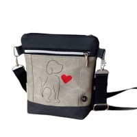 Gassitasche/ Schultertasche mit Hund und Herz bestickt, personalisierbar mit Namen, div