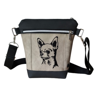 Gassitasche/ Schultertasche mit Chihuahua bestickt, personalisierbar mit dem Namen möglich, robust