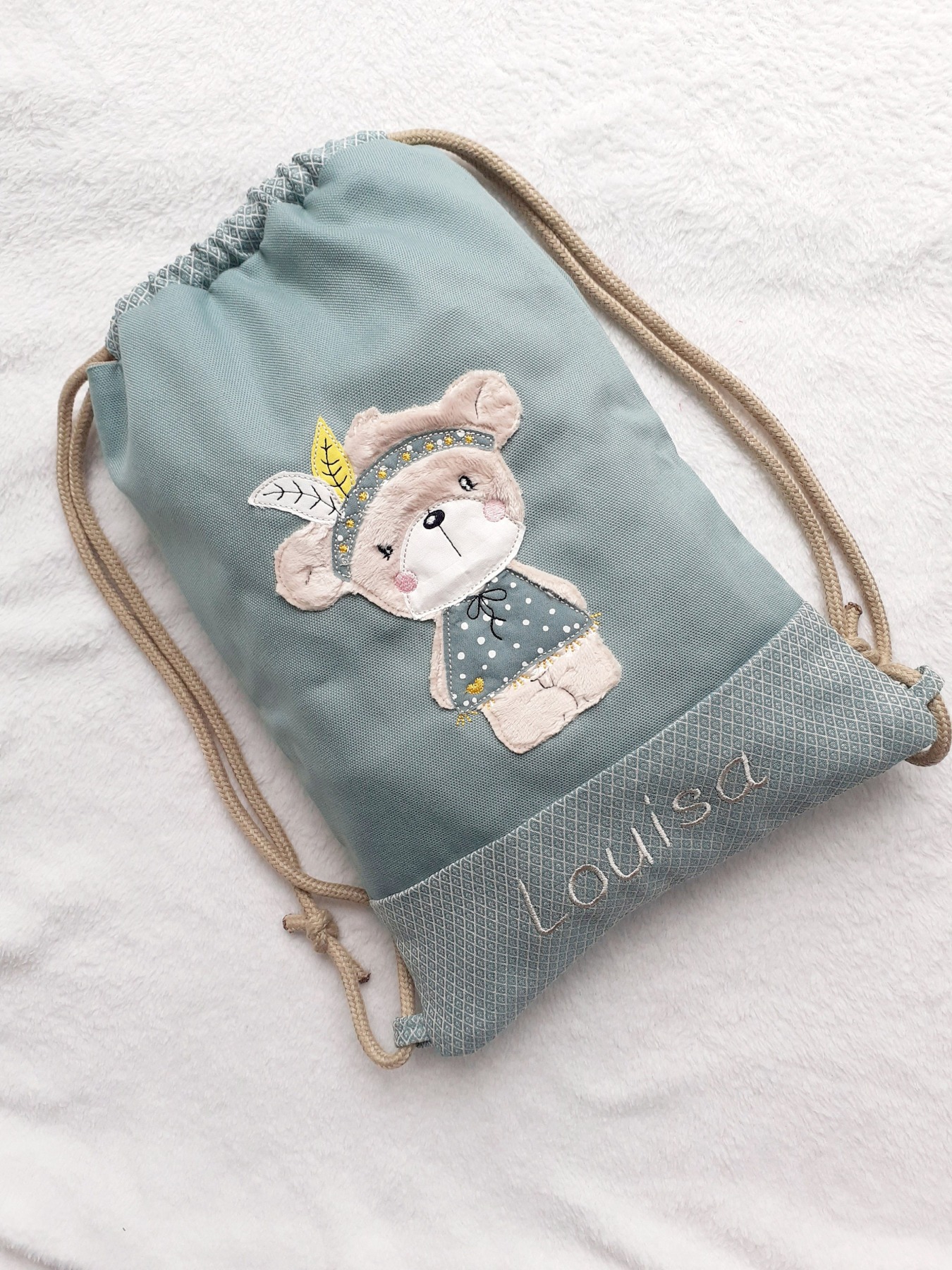 Turnbeutel Kinderturnbeutel Kinder Bär rosa mit Name personalisiert