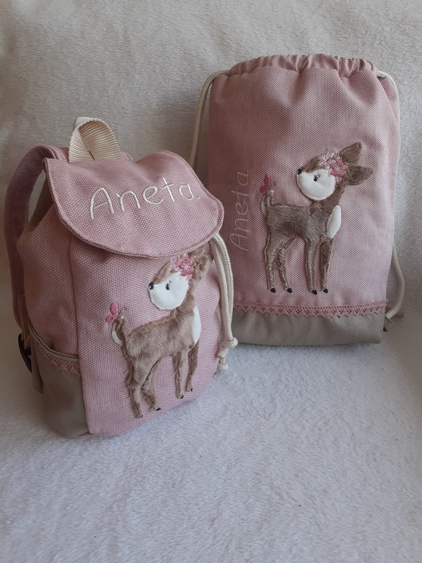 Kinderrucksack Kindergartenrucksack Kitarucksack Turnbeutel Boho Reh Rehkitz mit Name personalisiert