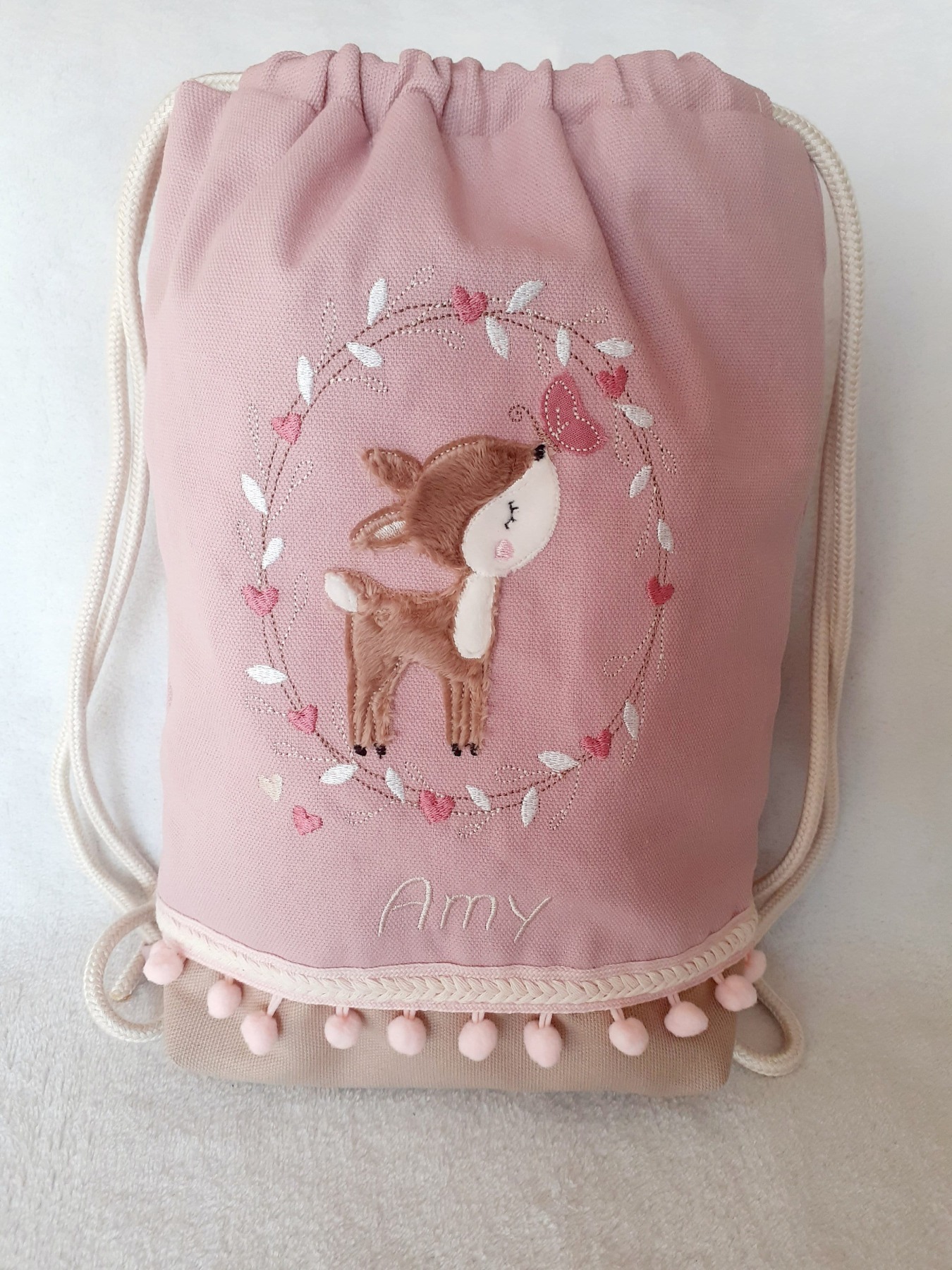 Turnbeutel Kinderturnbeutel Kind Boho Reh Rehkitz Kindertasche personalisiert mit Name