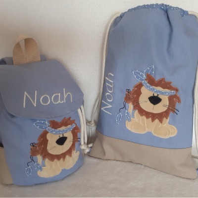 Kunderrucksack Rucksack Turnbeutel Kinderturnbeutel Kinder Löwe mit Name personalisiert