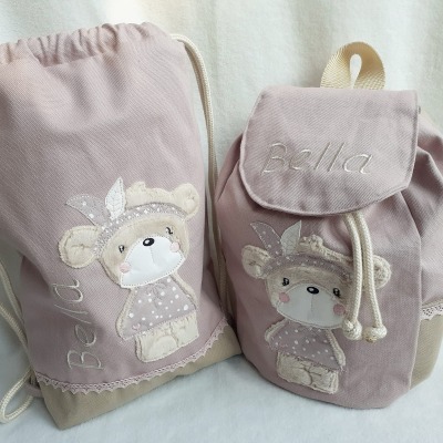 Kunderrucksack Rucksack Turnbeutel Kinderturnbeutel Kinder Bär mit Name personalisiert