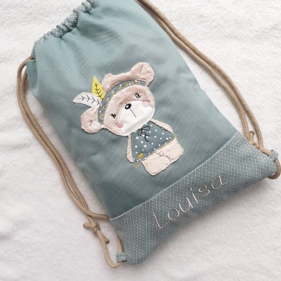 Turnbeutel Kinderturnbeutel Kinder Bär rosa mit Name personalisiert