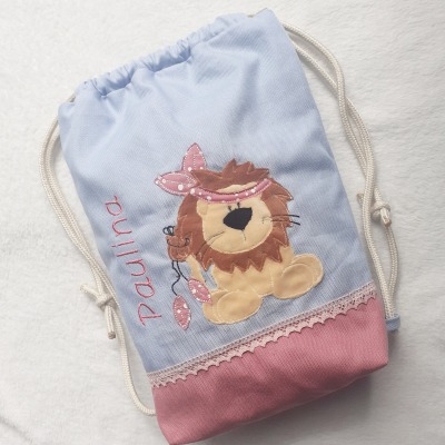 Turnbeutel Kinderturnbeutel Kinder Boho Löwe mit Name personalisiert