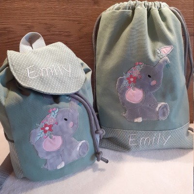 Kindergartentasche Kindergartenrucksack Boho Elefant Kinderrucksack Kindertasche Turnbeutel mit Name