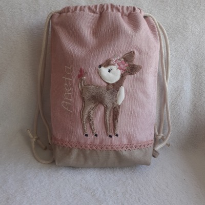 Turnbeutel Kinderturnbeutel Kind Boho Reh Rehkitz Kindertasche personalisiert mit Name