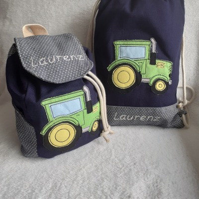 Kinderrucksack Kindergartenrucksack Kitarucksack Turnbeutel Traktor mit Name personalisiert