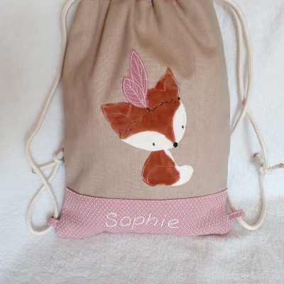 Turnbeutel Boho Fuchs Kindertasche personalisiert mit Name