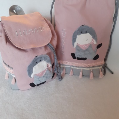 Kunderrucksack Rucksack Turnbeutel Kinderturnbeutel Kinder Esel mit Name personalisiert