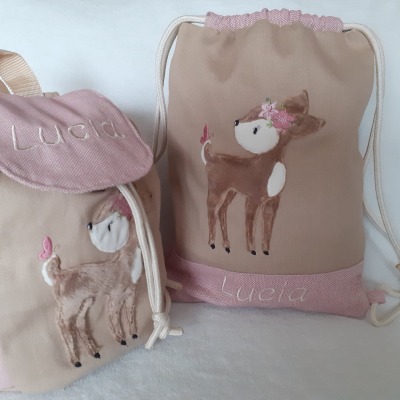 Kindergartentasche Kindergartenrucksack Turnbeutel Boho Reh Rehkitz Kinderrucksack Kindertasche