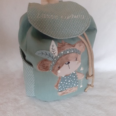 Kindergartentasche Kindergartenrucksack Boho Bär mint Kinderrucksack Kindertasche personalisiert