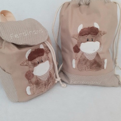 Kindergartentasche Kindergartenrucksack Turnbeutel Stier Kinderrucksack Kindertasche personalisiert